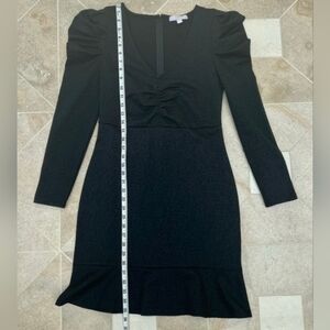 Chelsea28 Black Long Sleeve V-Neck Ruched Waist Dress Small